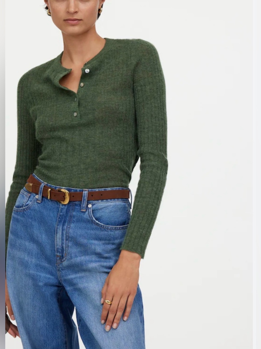 Madewell - Alpaca Blend Hunter Green Long Sleeve Comfy Henley Sweater Size XXS